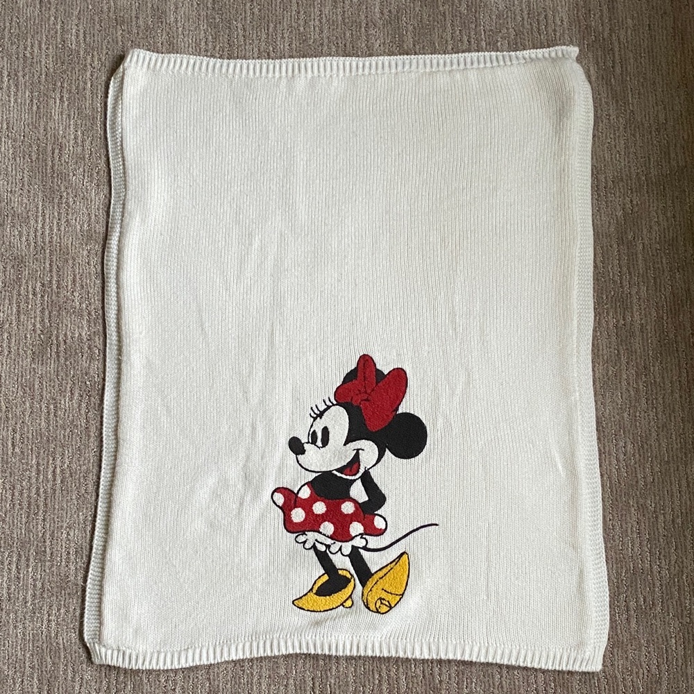 Pottery Barn Kids Disney Minnie Mouse Knit and Sherpa Ivory Blanket